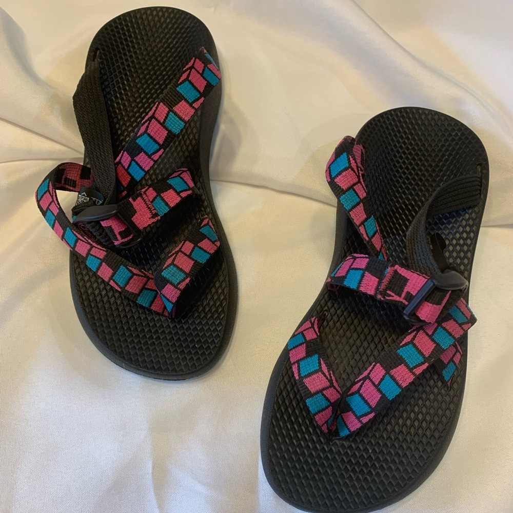 Chaco pink and turquoise sandals. Size 9